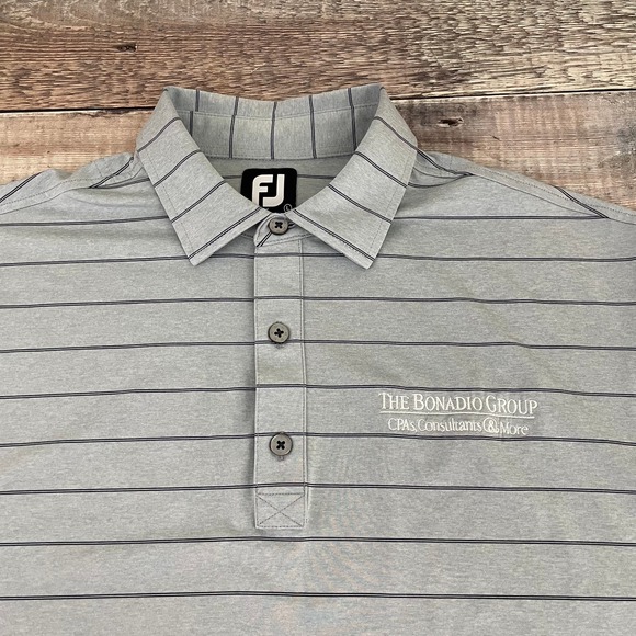 Footjoy Shirt Men's Large Gray Striped Short Sleeve Golf Polo Shirt Stretch Logo - Picture 3 of 10